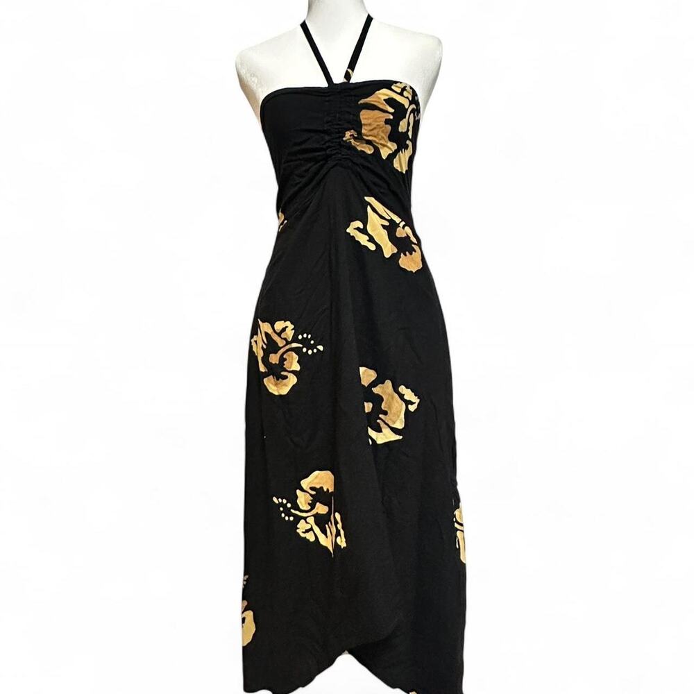 SOLD Black and gold hibiscus floral maxi dress